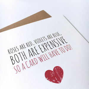 Valentine's card 'So a card will have to do'